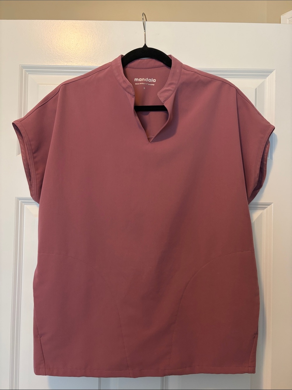 Mandala Dolman Rose Blush Notch-Neck Short Sleeve Tunic Scrub top
